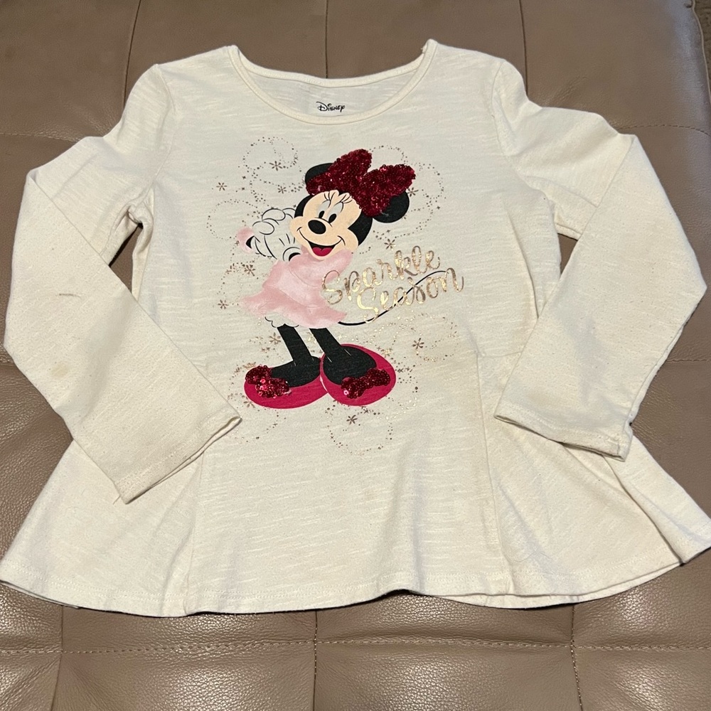 Disney Minnie Mouse girls 6 winter sparkle sequin metallic long sleeve shirt